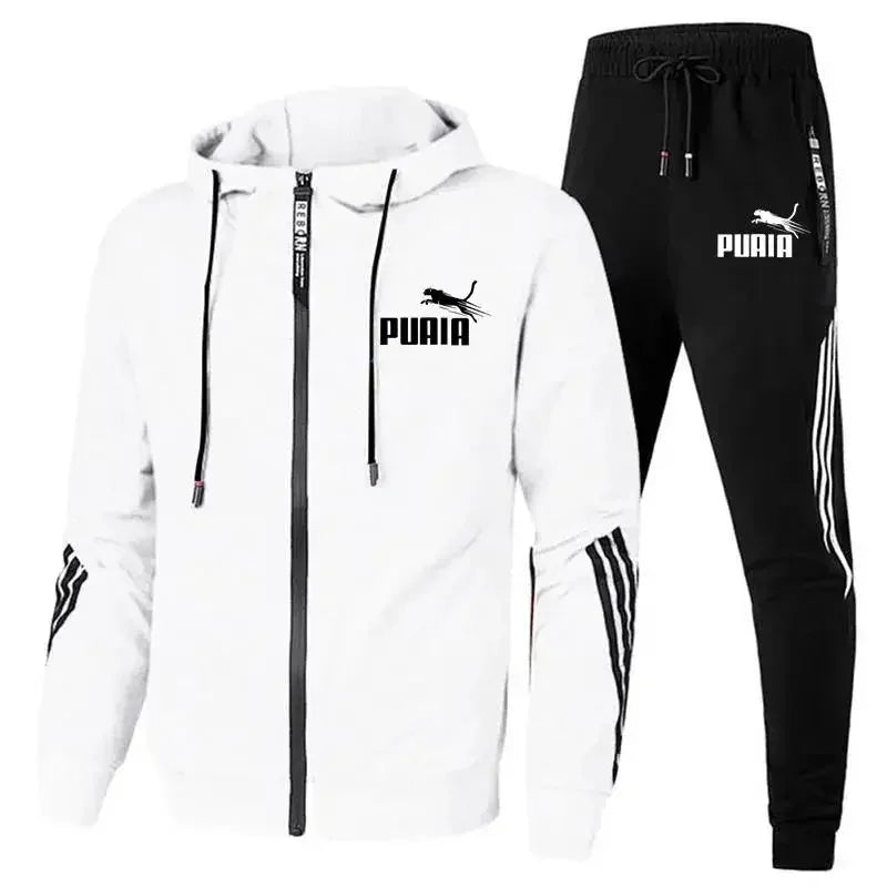 Conjunto de 2 peças de treino masculino, jaqueta puma com ziper.