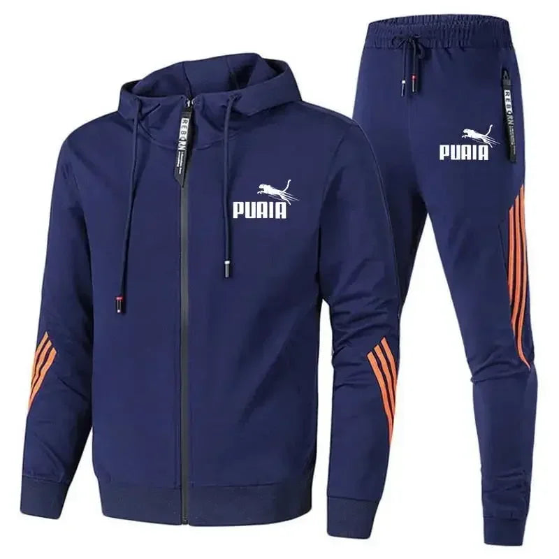 Conjunto de 2 peças de treino masculino, jaqueta puma com ziper.