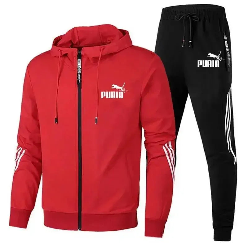 Conjunto de 2 peças de treino masculino, jaqueta puma com ziper.